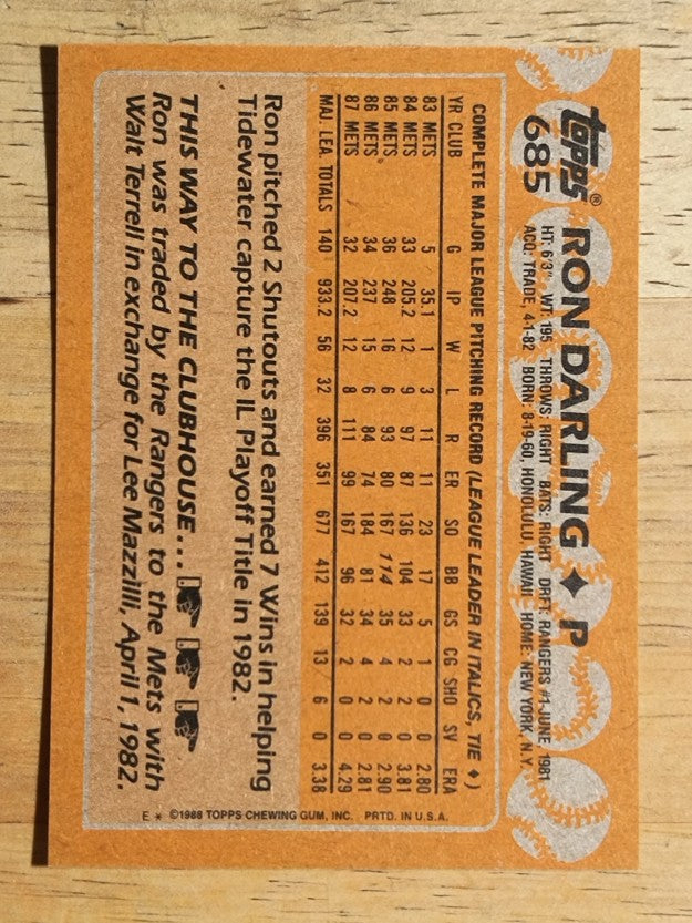 1988 Topps #685 Ron Darling