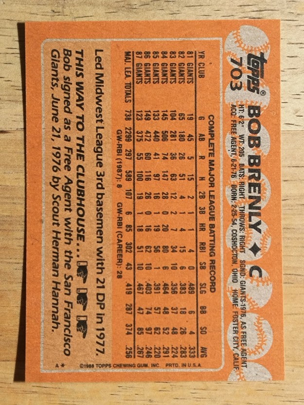 1988 Topps #703 Bob Brenly
