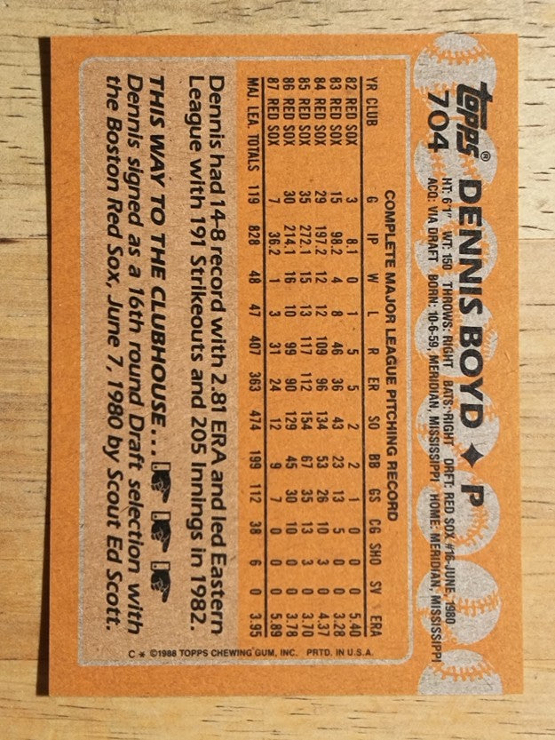 1988 Topps #704 Dennis Boyd