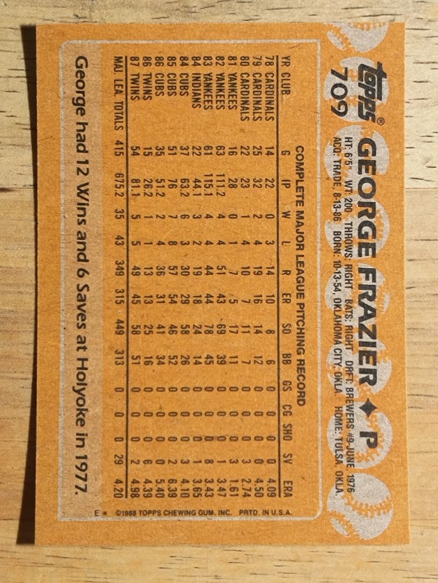 1988 Topps #709 George Frazier