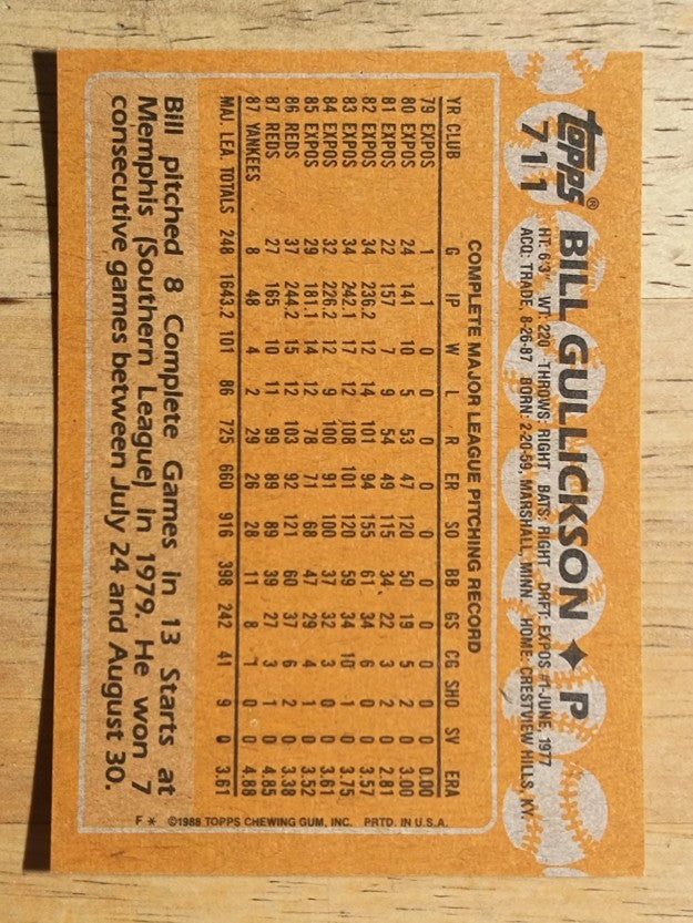 1988 Topps #711 Bill Gullickson