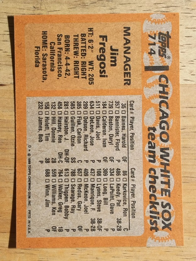 1988 Topps #714 Jim Fregosi MG