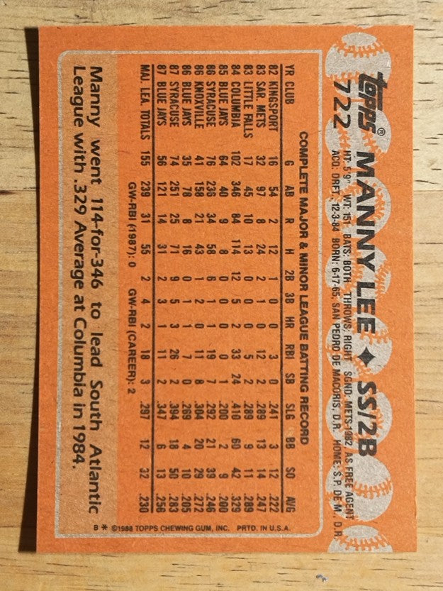 1988 Topps #722 Manny Lee