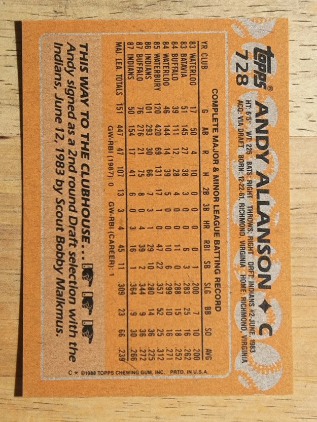 1988 Topps #728 Andy Allanson