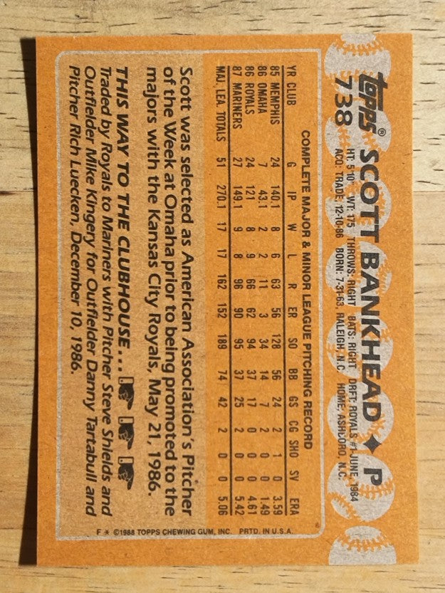 1988 Topps #738 Scott Bankhead