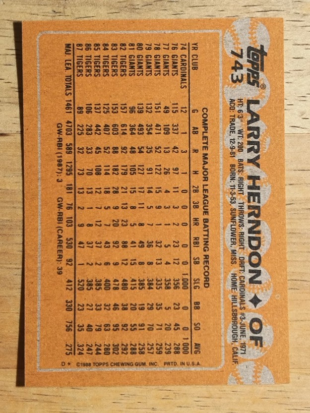 1988 Topps #743 Larry Herndon