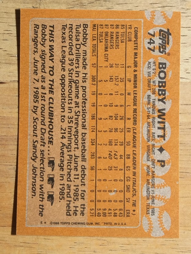 1988 Topps #747 Bobby Witt