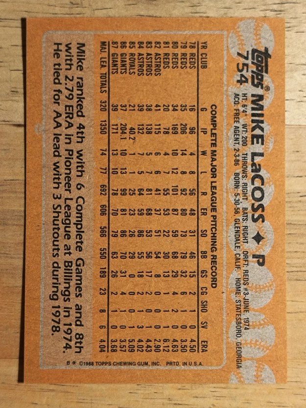 1988 Topps #754 Mike LaCoss