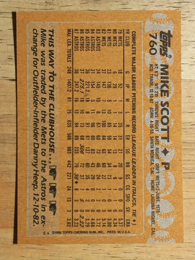 1988 Topps #760 Mike Scott