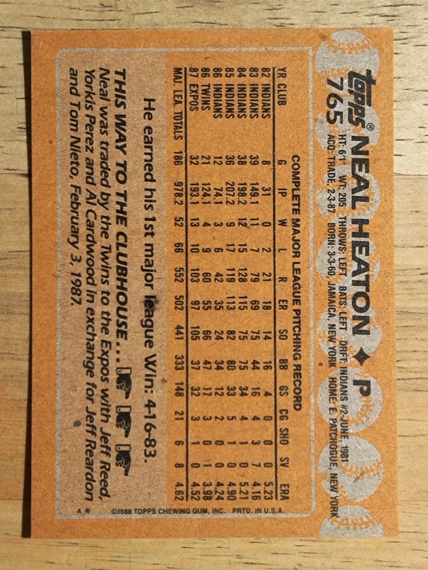 1988 Topps #765 Neal Heaton
