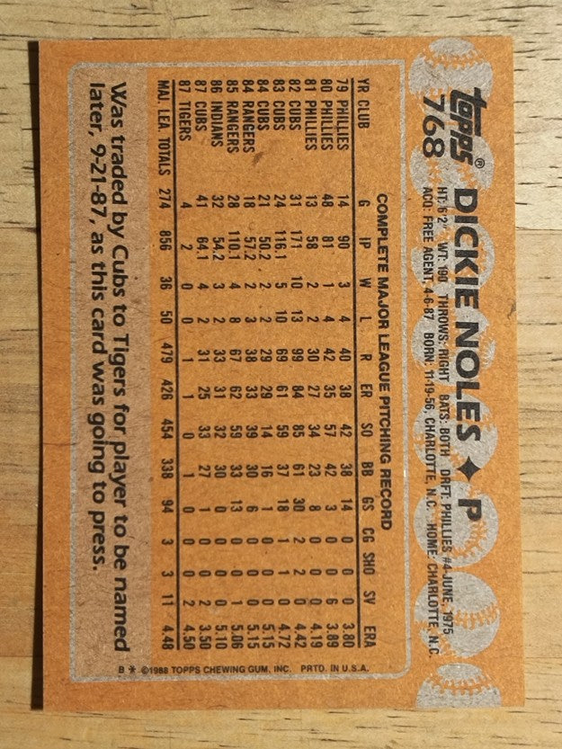 1988 Topps #768 Dickie Noles