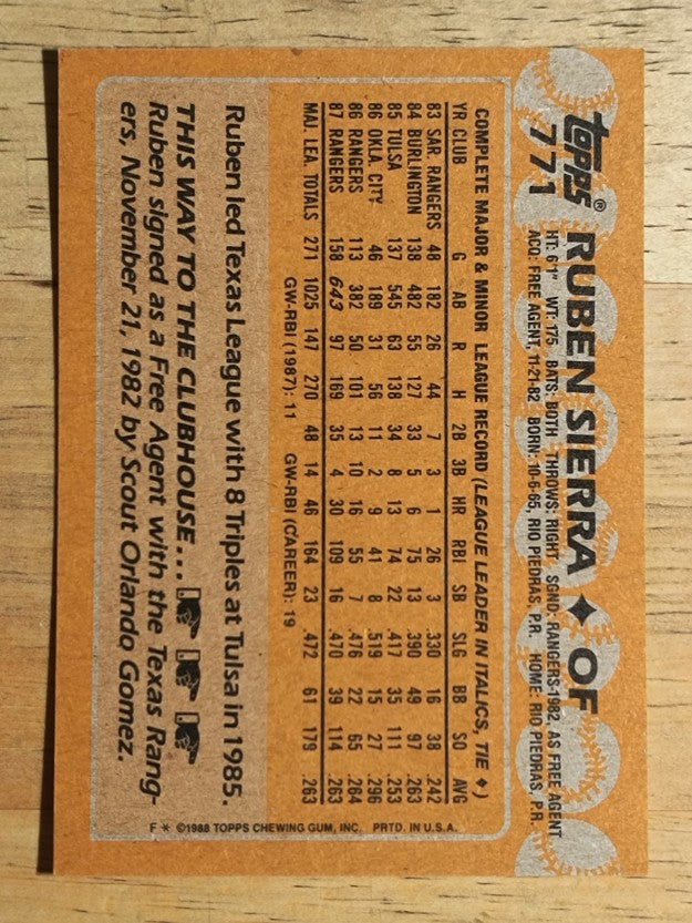 1988 Topps #771 Ruben Sierra