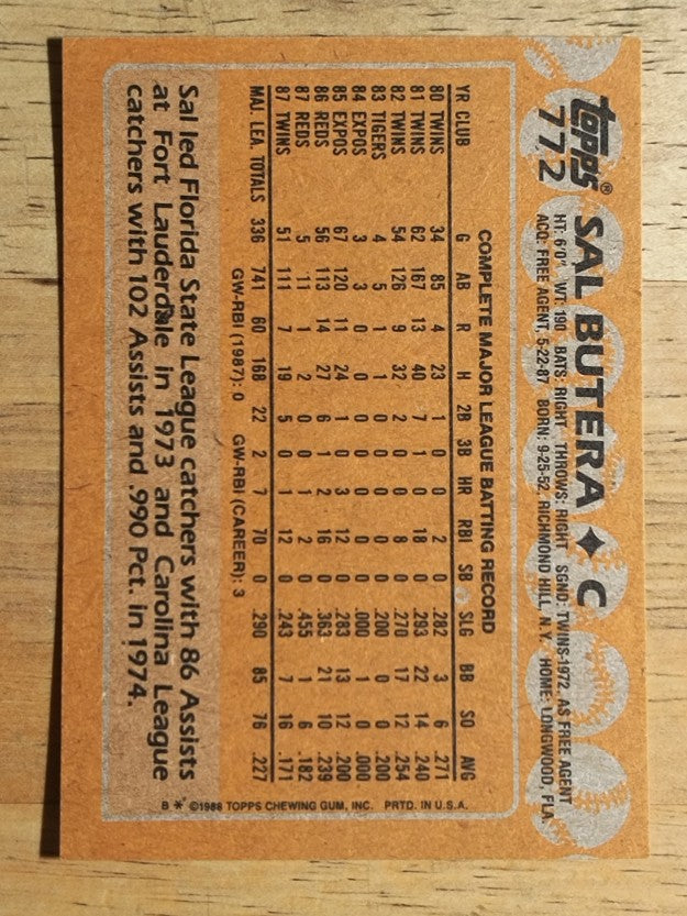 1988 Topps #772 Sal Butera