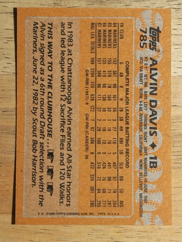 1988 Topps #785 Alvin Davis
