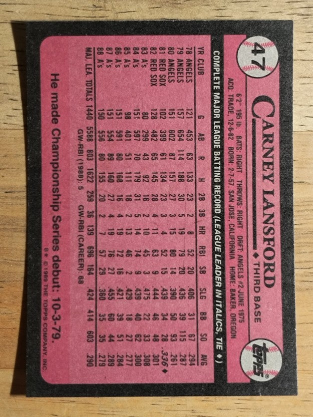 1989 Topps #47 Carney Lansford