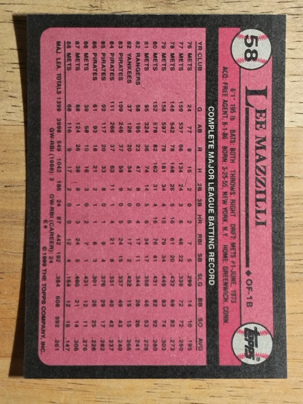 1989 Topps #58 Lee Mazzilli