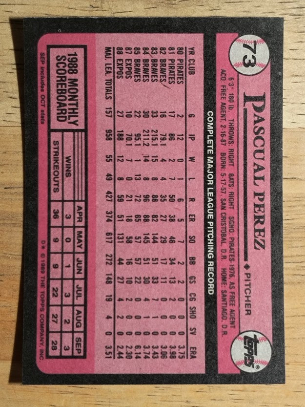1989 Topps #73 Pascual Perez
