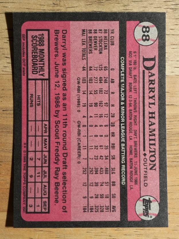 1989 Topps #88 Darryl Hamilton RC