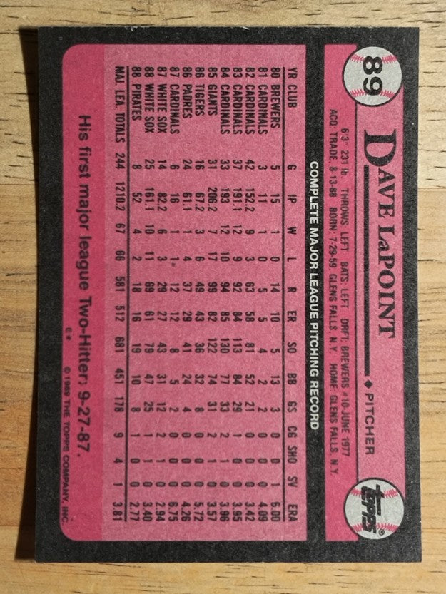 1989 Topps #89 Dave LaPoint