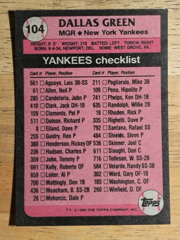 1989 Topps #104 Dallas Green MG
