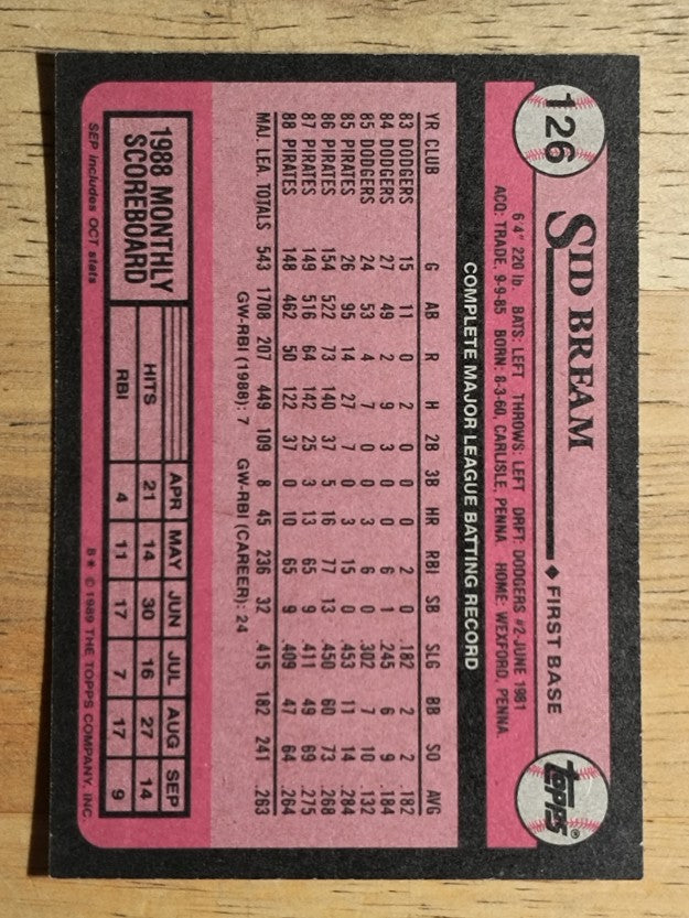 1989 Topps #126 Sid Bream