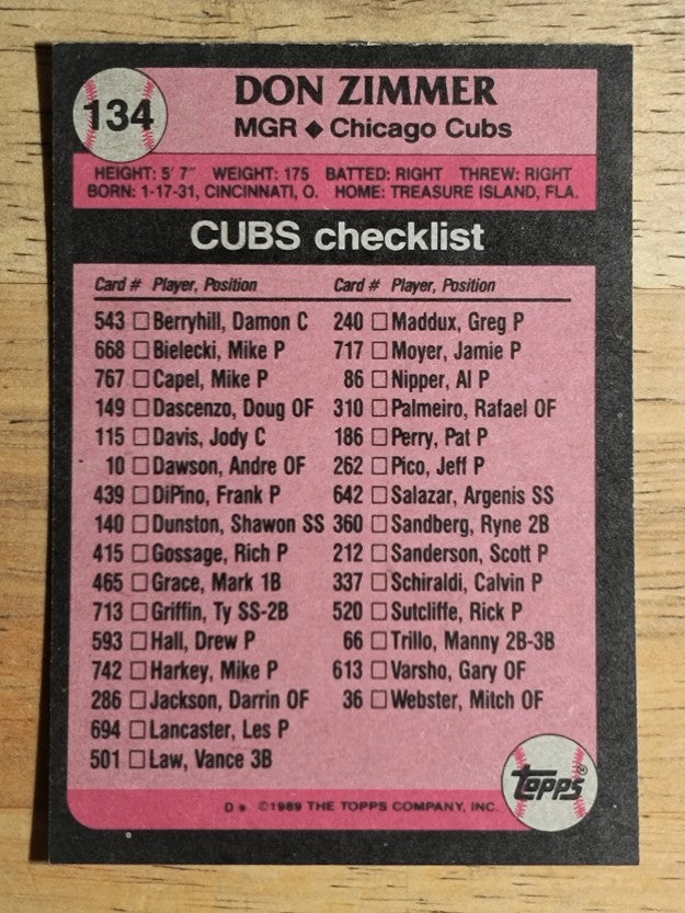 1989 Topps #134 Don Zimmer MG