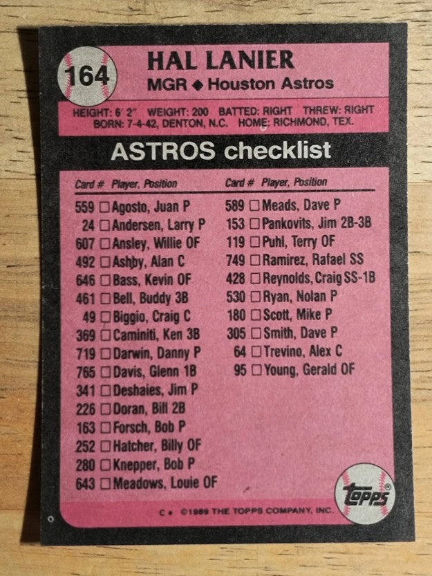 1989 Topps #164 Hal Lanier MG