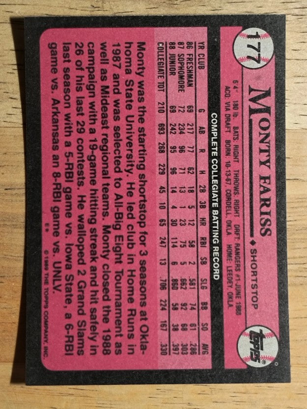 1989 Topps #177 Monty Fariss FDP