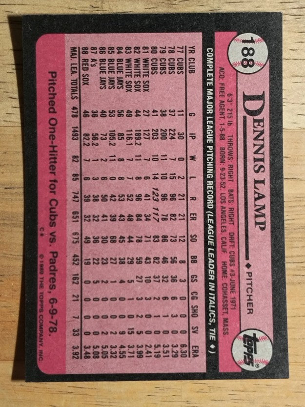 1989 Topps #188 Dennis Lamp