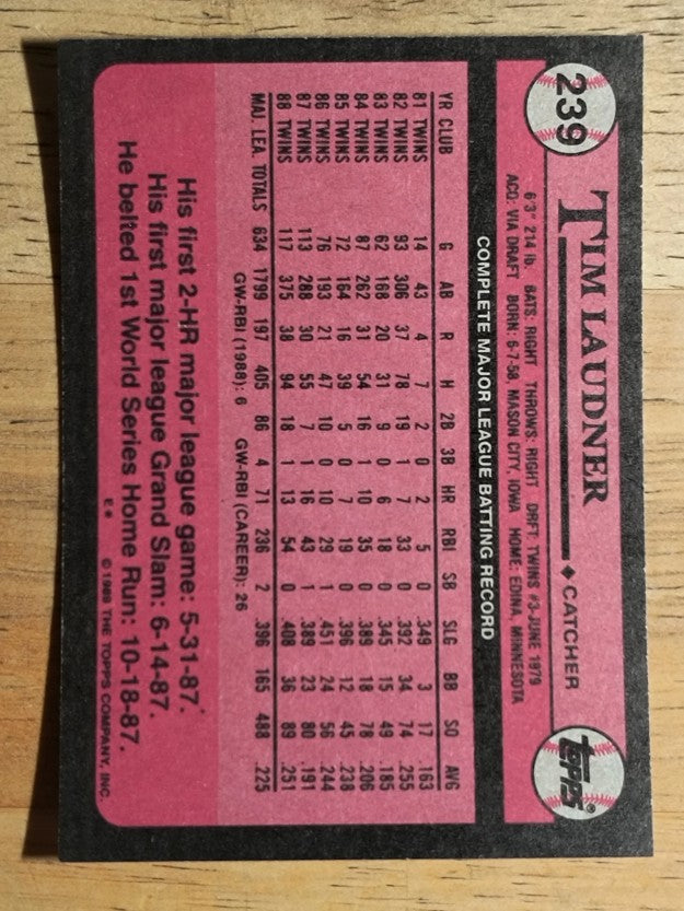 1989 Topps #239 Tim Laudner