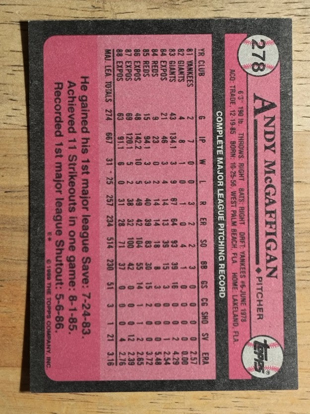 1989 Topps #278 Andy McGaffigan