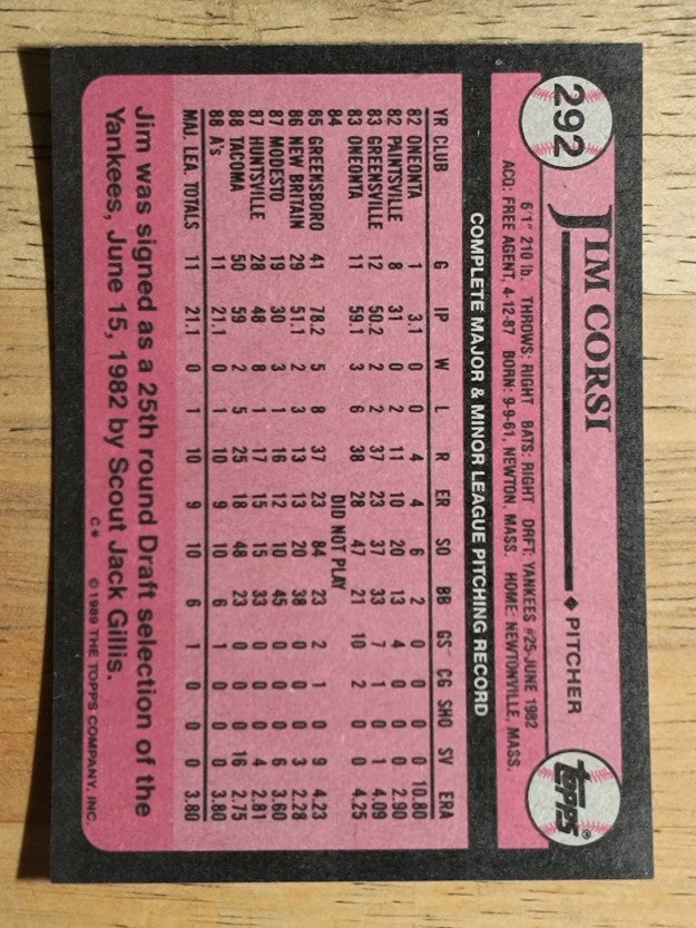 1989 Topps #292 Jim Corsi