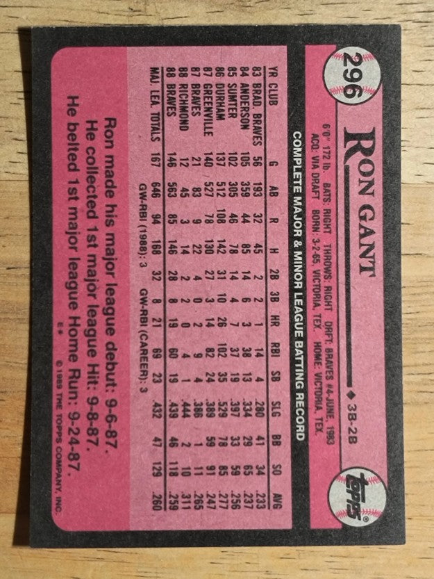 1989 Topps #296 Ron Gant