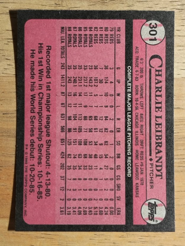 1989 Topps #301 Charlie Leibrandt