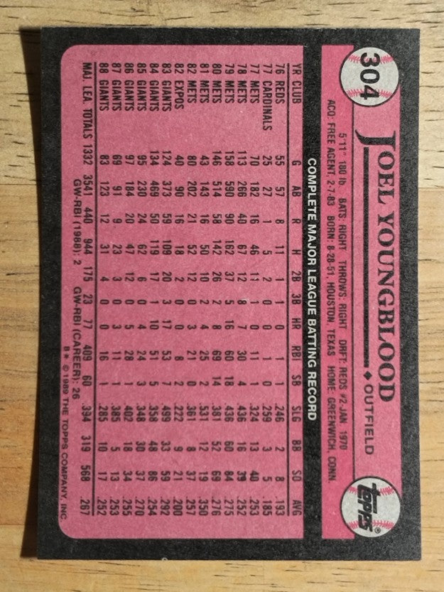 1989 Topps #304 Joel Youngblood