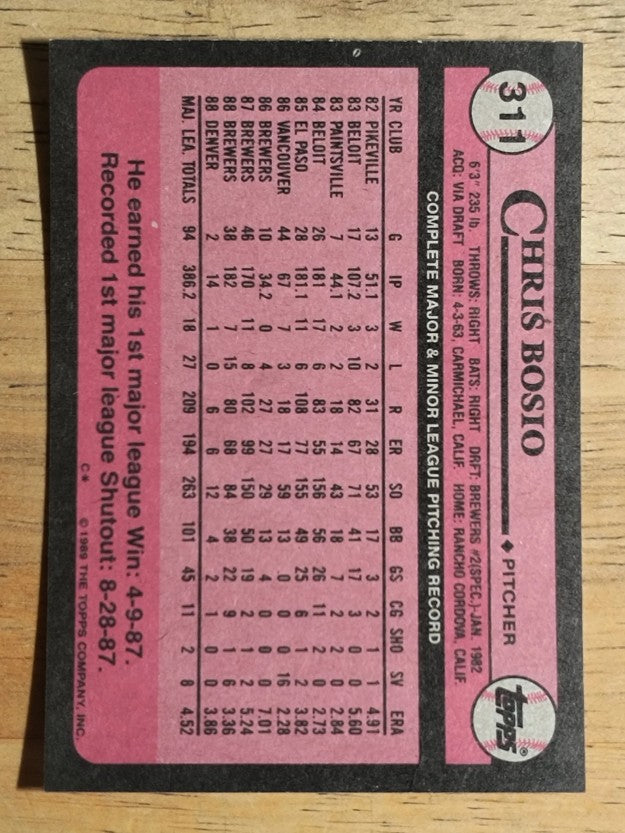 1989 Topps #311 Chris Bosio
