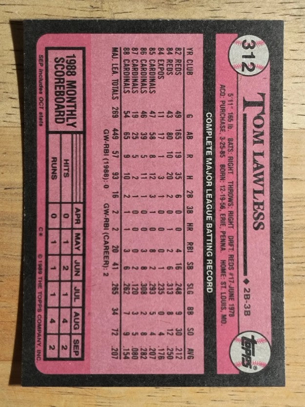 1989 Topps #312 Tom Lawless