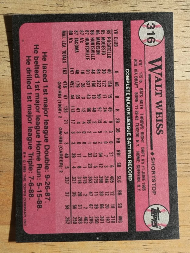 1989 Topps #316 Walt Weiss