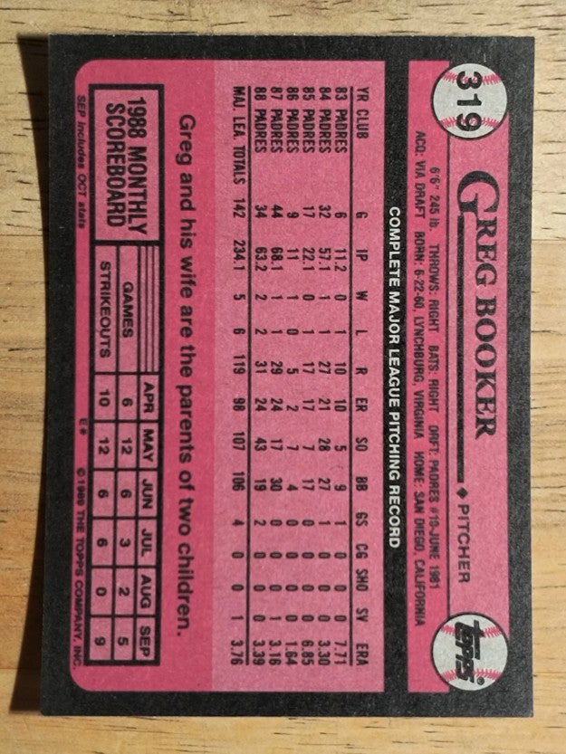 1989 Topps #319 Greg Booker