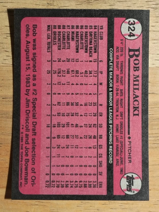 1989 Topps #324 Bob Milacki