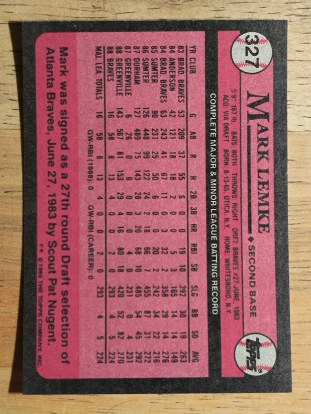 1989 Topps #327 Mark Lemke RC
