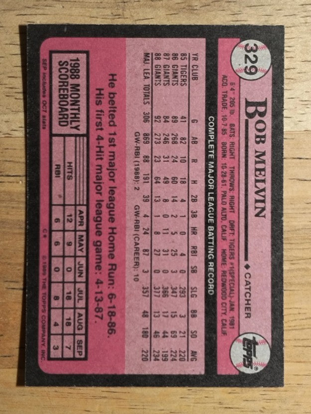 1989 Topps #329 Bob Melvin