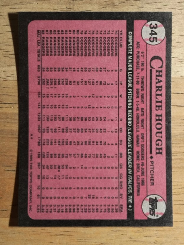 1989 Topps #345 Charlie Hough