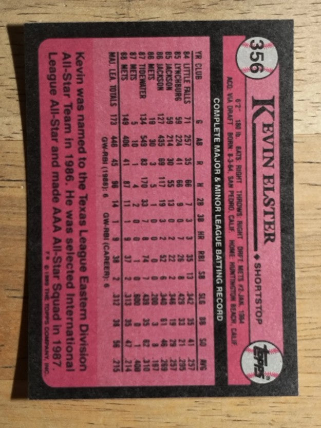 1989 Topps #356 Kevin Elster