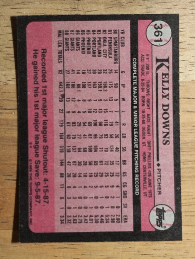 1989 Topps #361 Kelly Downs