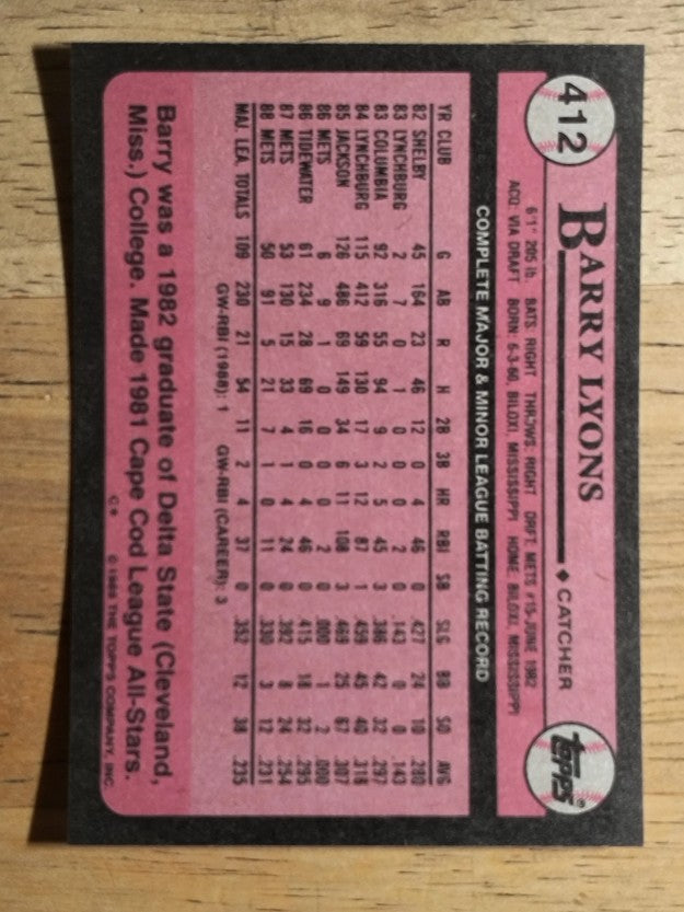 1989 Topps #412 Barry Lyons