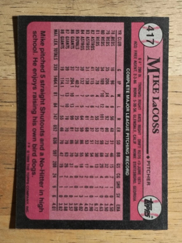 1989 Topps #417 Mike LaCoss
