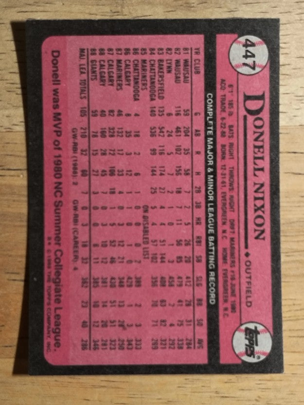 1989 Topps #447 Donell Nixon