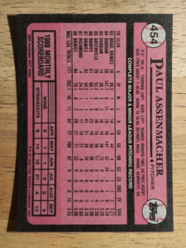 1989 Topps #454 Paul Assenmacher