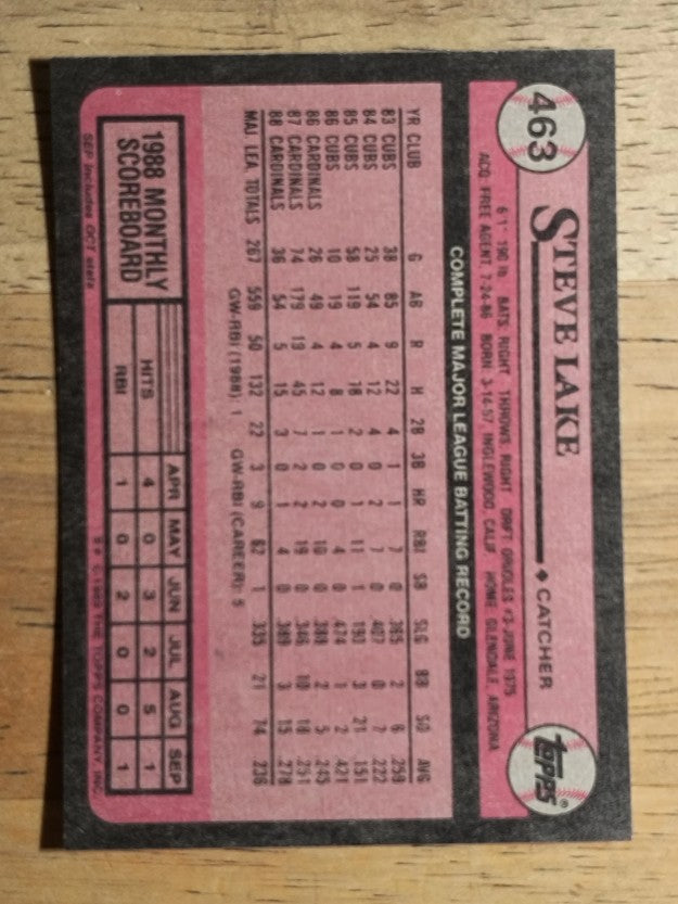 1989 Topps #463 Steve Lake